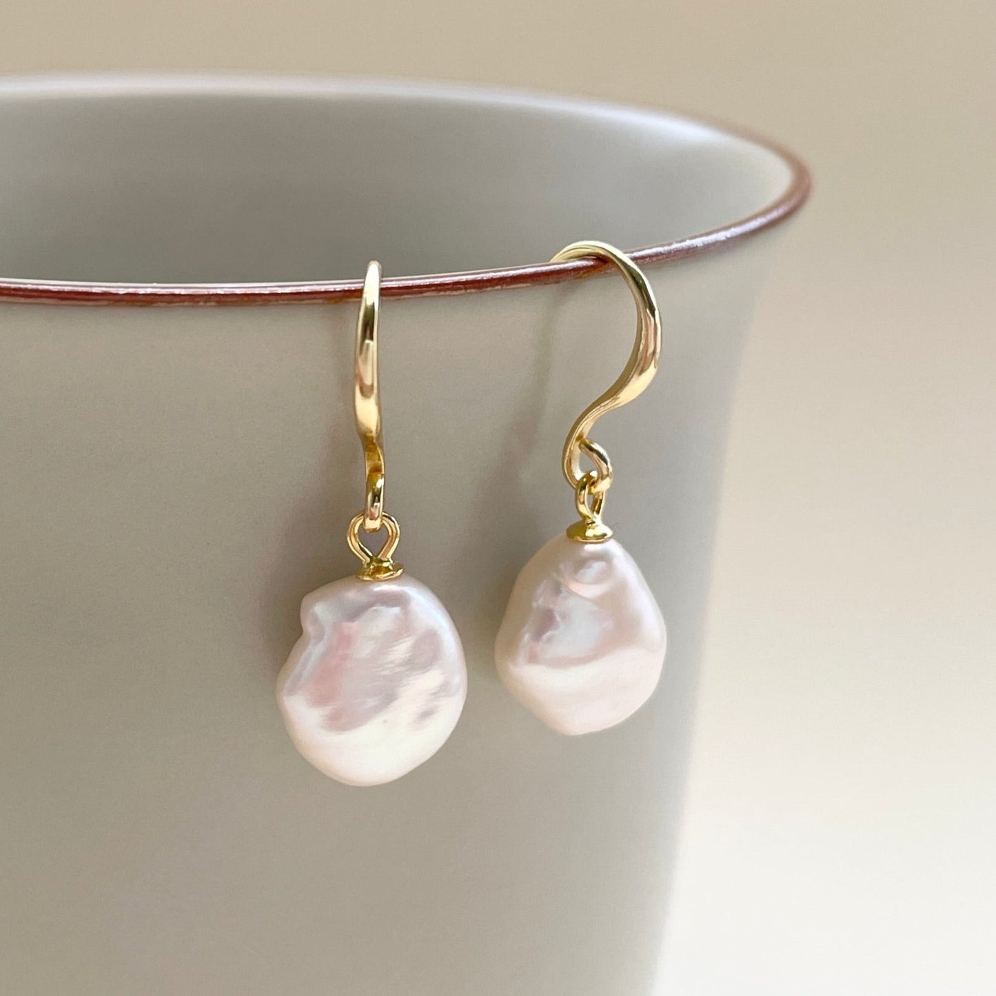 Baroque Pearl Hook Earrings - Shell