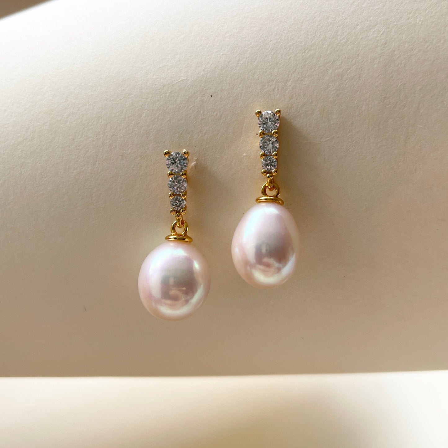 Large Pearl earrings with gold plated silver