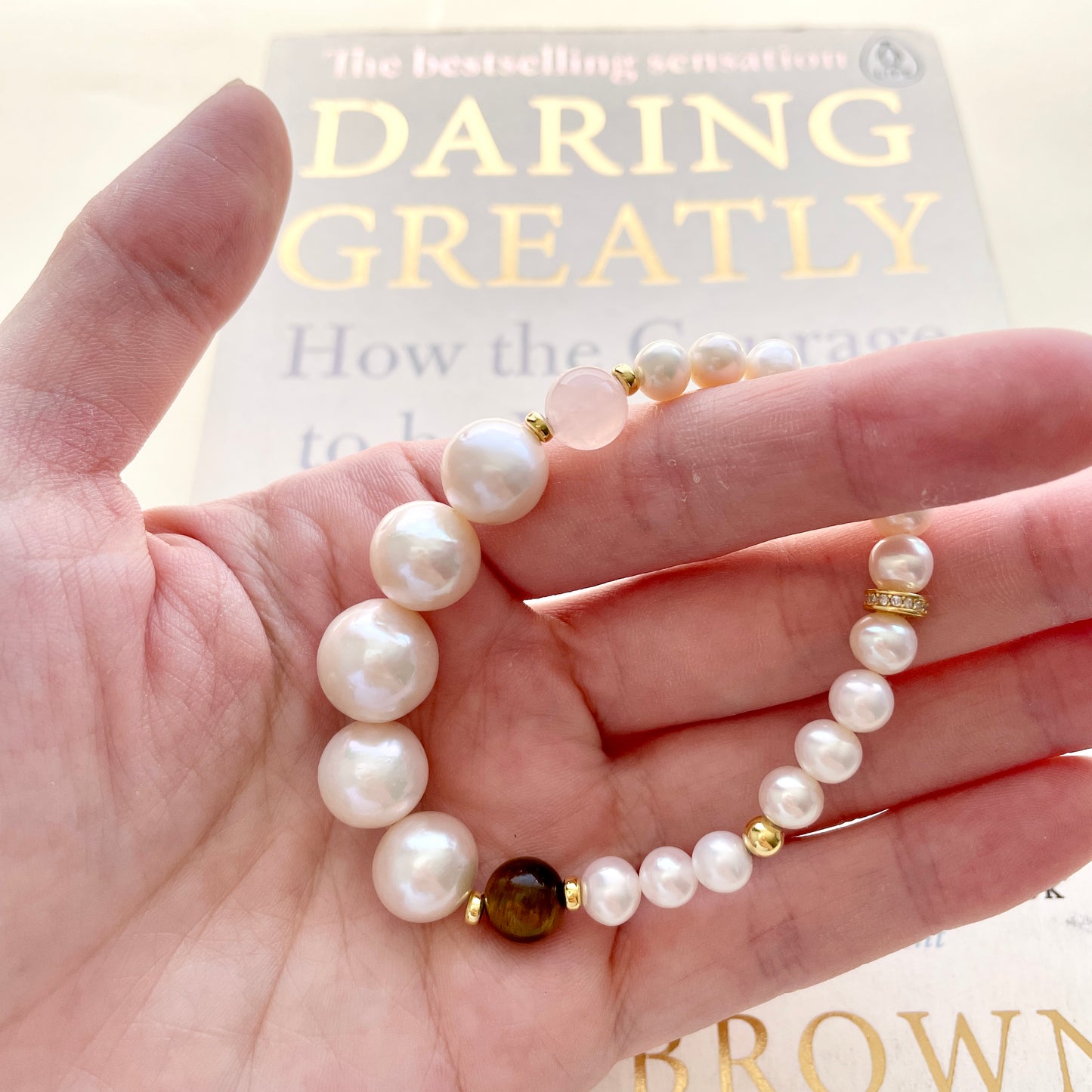 Large pearl bracelet clarity on hand