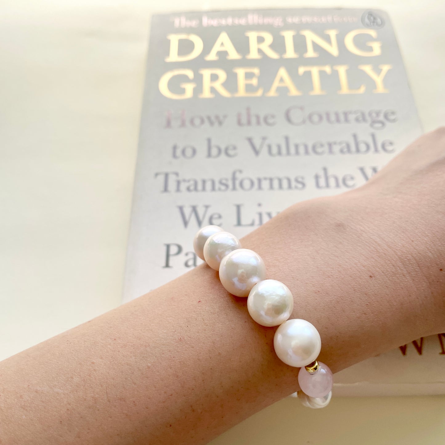 Large pearl bracelet clarity on wrist