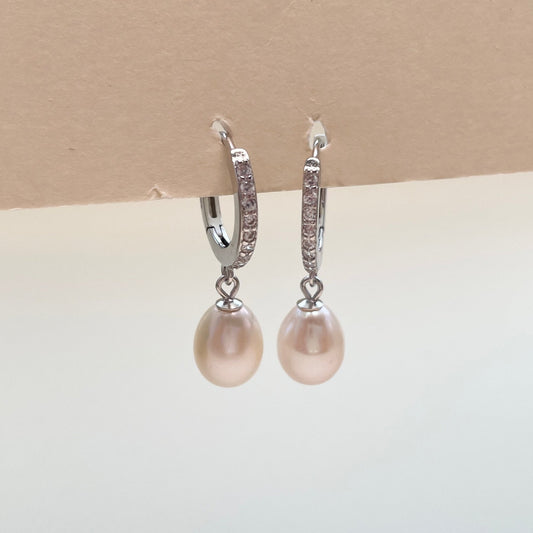 Pearl hoop earrings with cubic zirconia