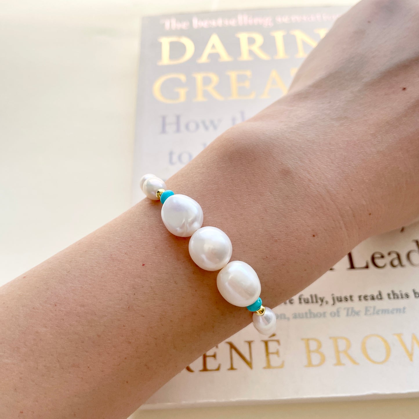 baroque pearl bracelet on wrist