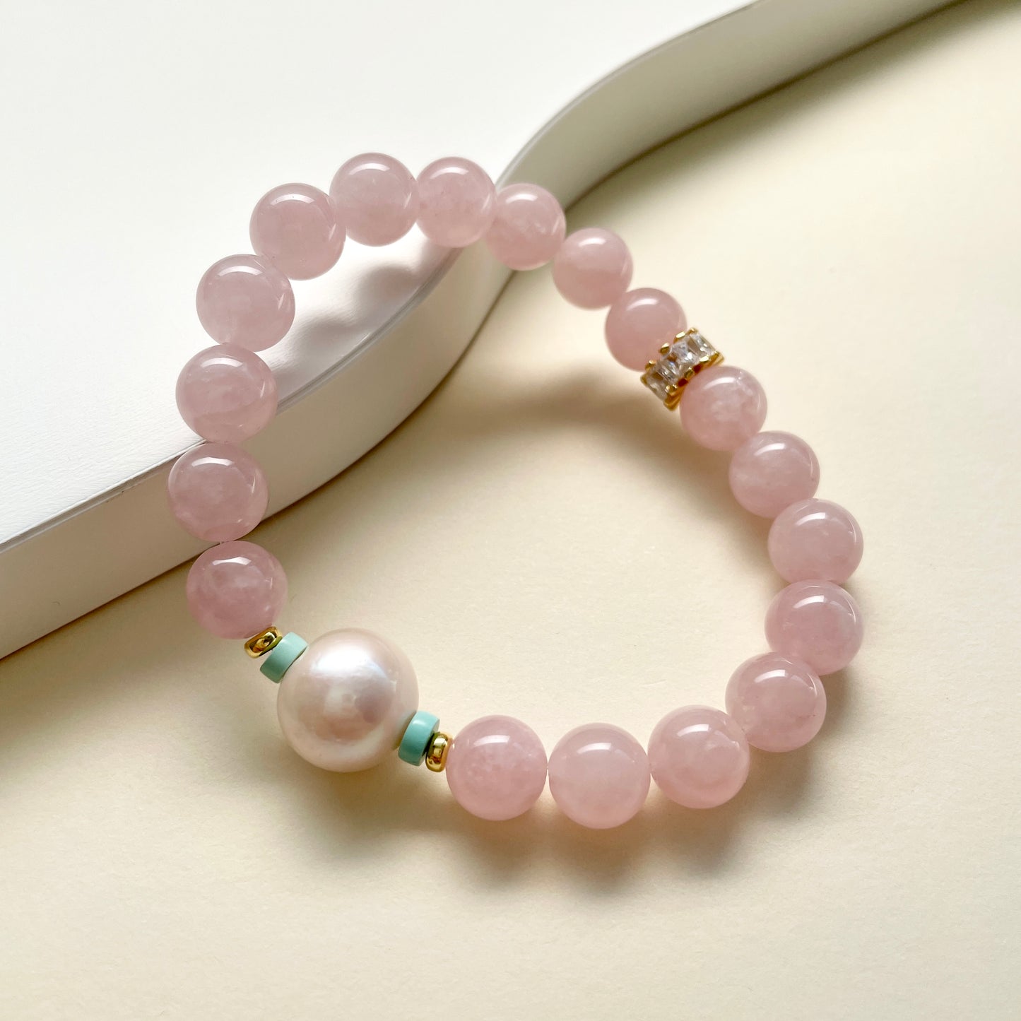 pearl and rose quartz bracelet elevated