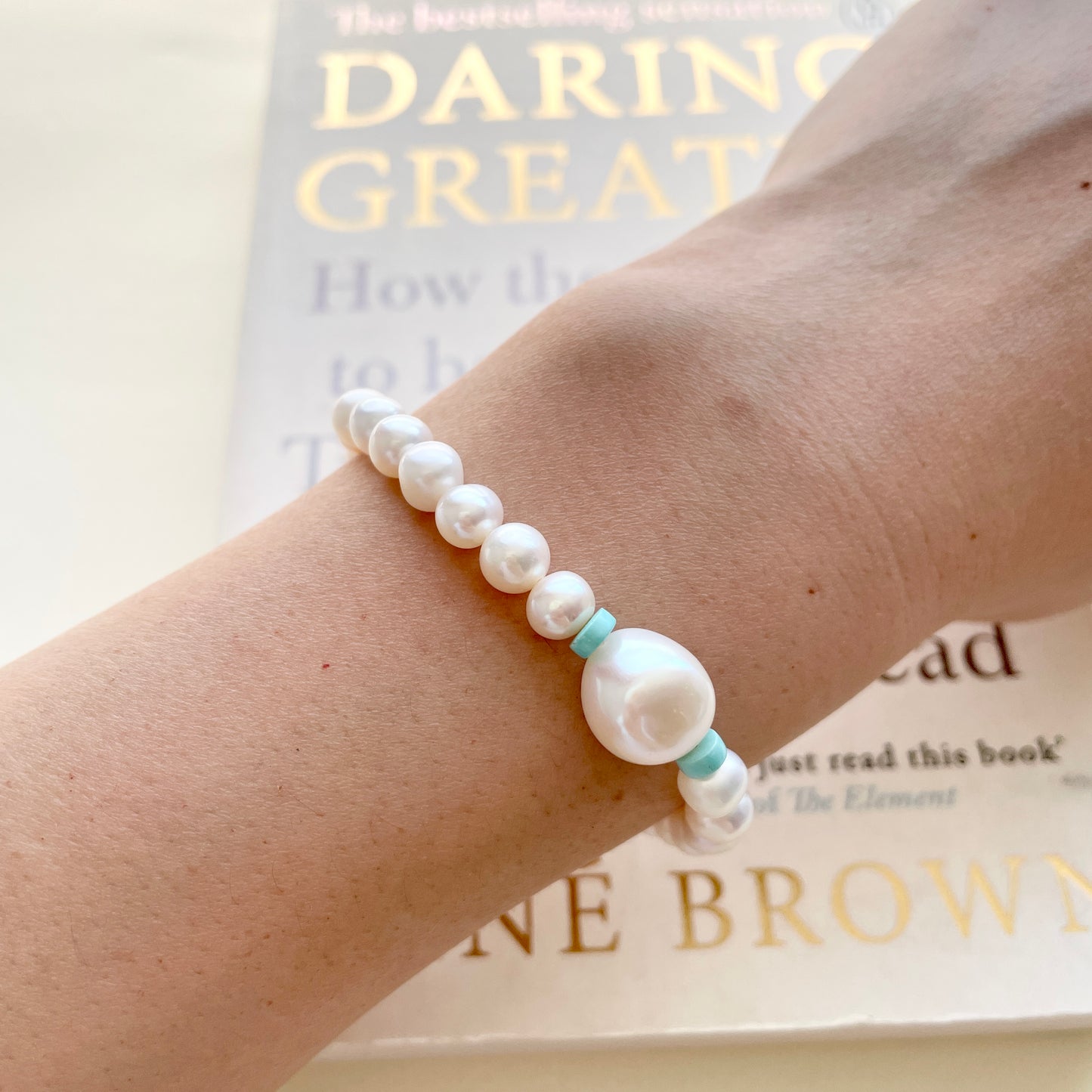 pearl bracelet self acceptance on wrist