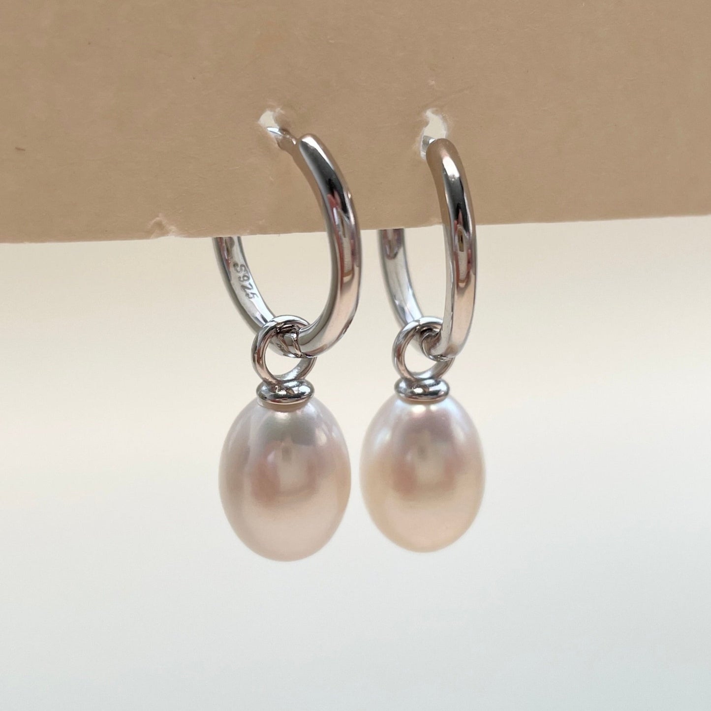 pearl earrings silver hoop medium