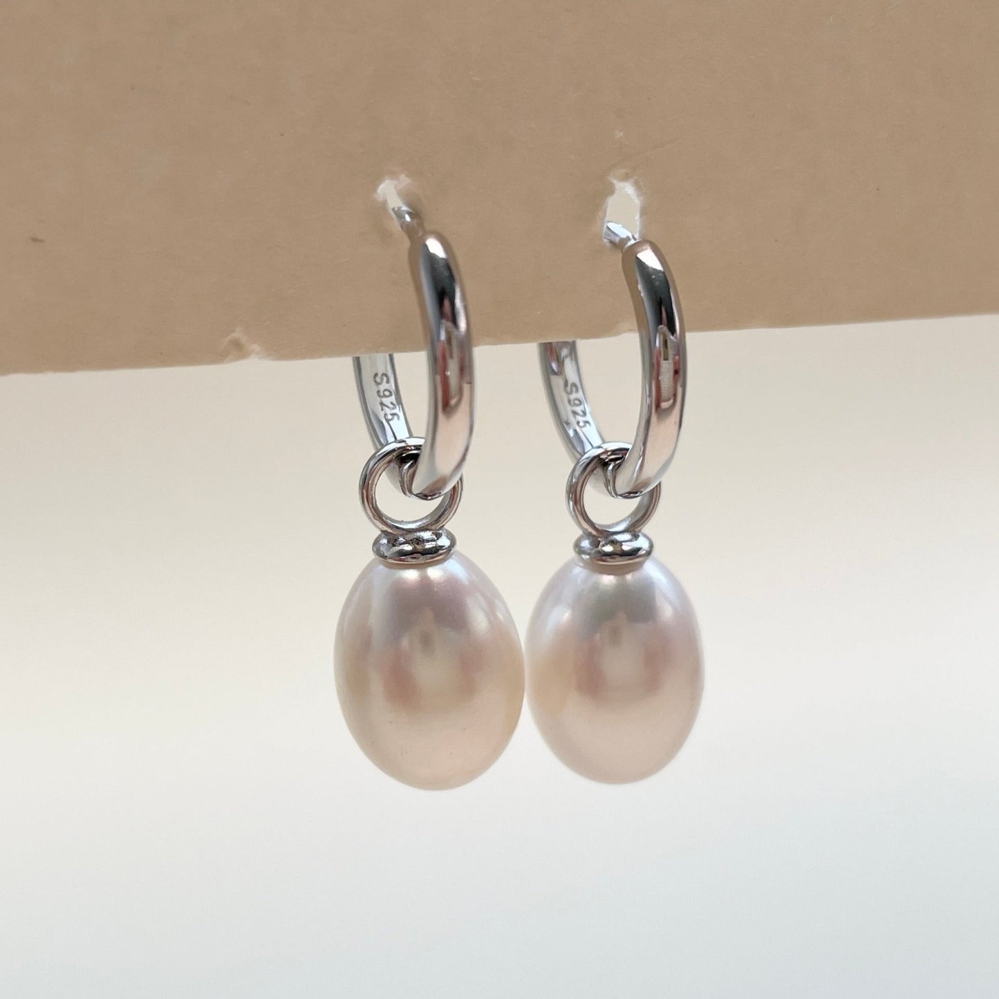 pearl earrings silver hoop small