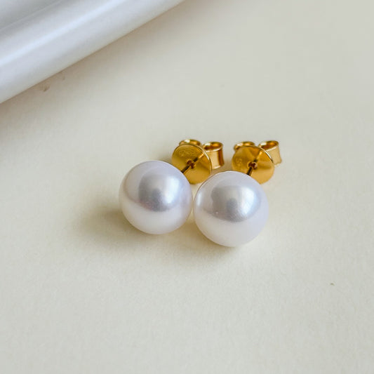 Button Pearl Stud Earrings
