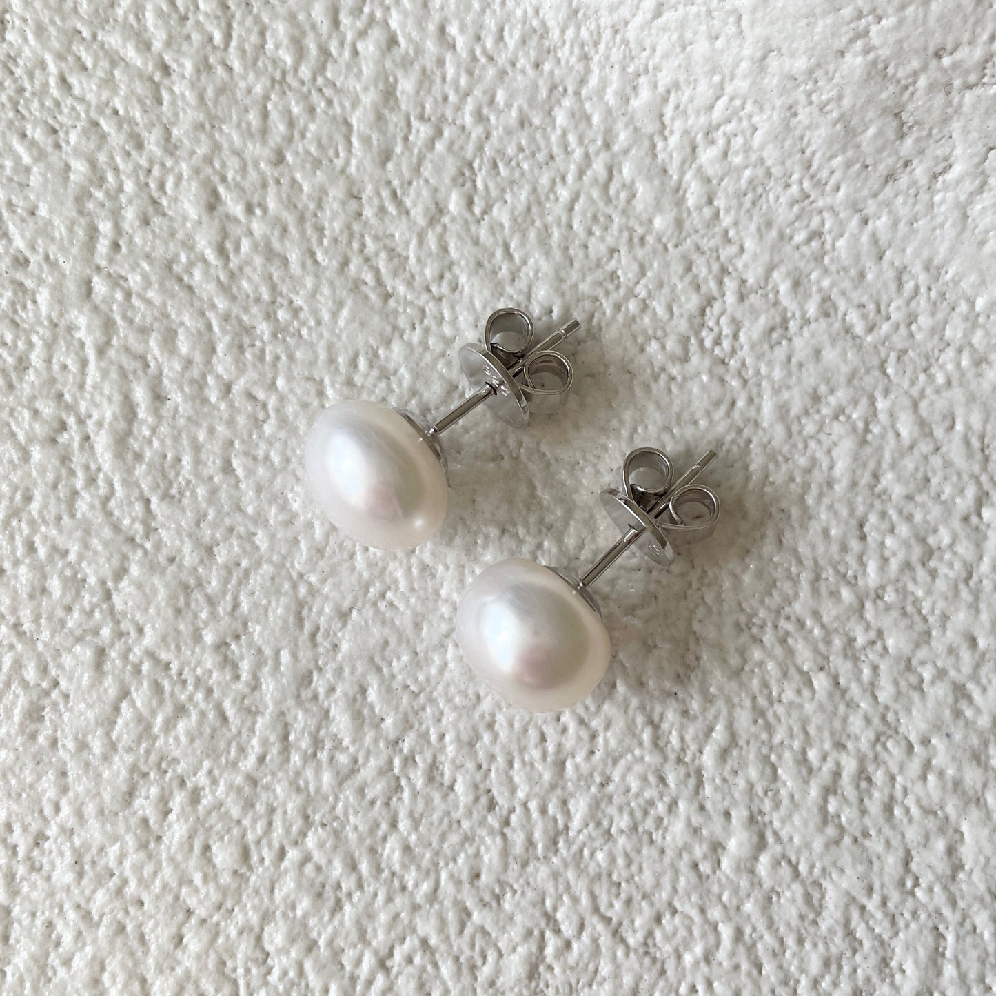 button pearl studs silver