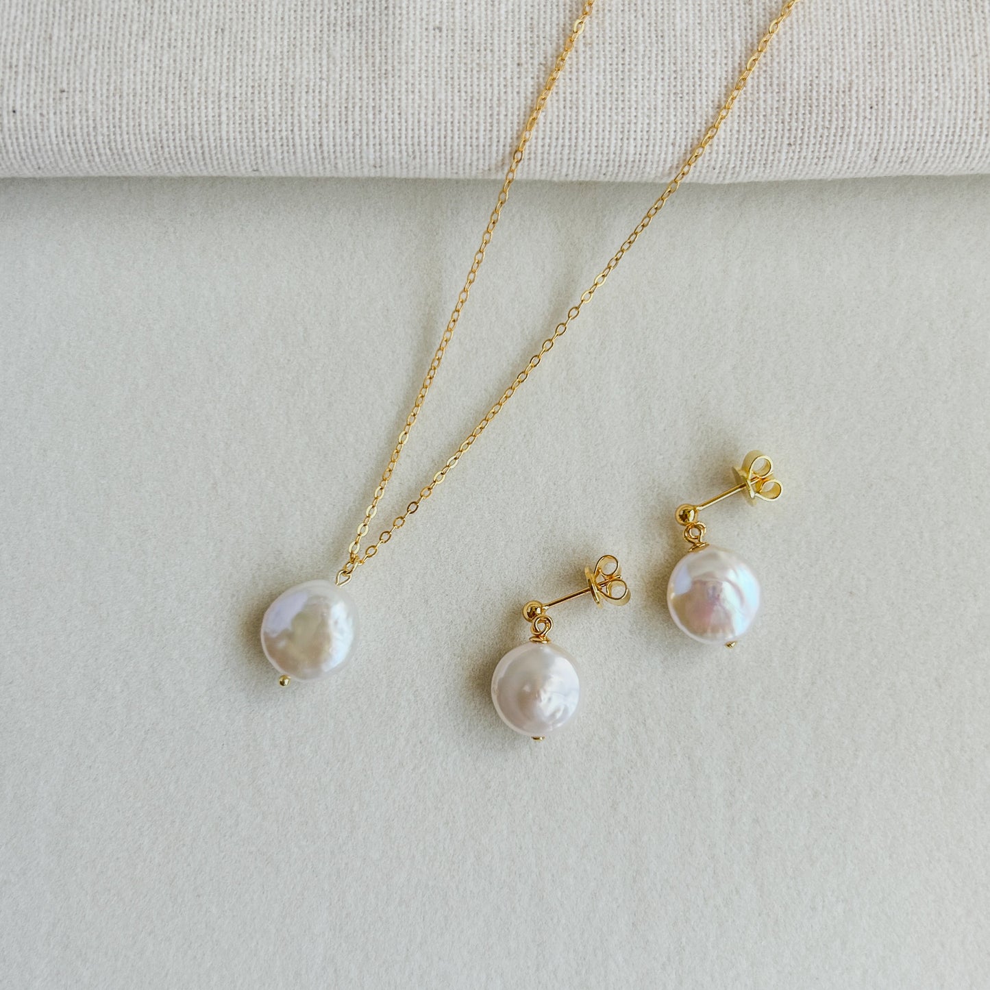 coin pearl earrings with necklace